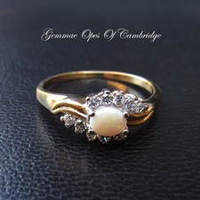Dainty 9k 9ct Gold White Opal Cluster Ring Size P 1/2 1.95g Hallmarked