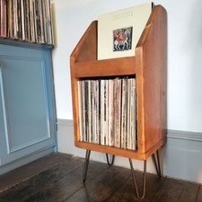 Vinyl Record Storage Stand, Handcrafted Wooden Front Facing Media Display