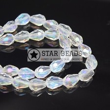 FACETED TEARDROP CRYSTAL GLASS BEADS CLEAR AB - 5X7 8X11 10X15 12X18MM