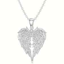 925 Silver Plated Chain Necklace Feather Heart Wing Shinny Pendant Angel Gift