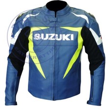 New Suzuki Men's Handmade Motorcycle Cowhide Motorbike Racing Leather Jacket