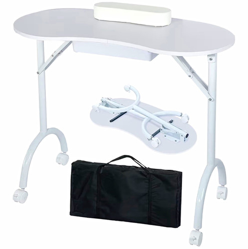 Foldable white manicure table - foldable,