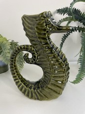 Rare Price Kensington Dark Green Ceramic Seahorse / Sea Fish  Gurgle Jug Vase