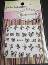 NAIL ART STICKERS BLACK & WHITE SPOTTY BOWS ( SMALLER SHEET ) BLE877D
