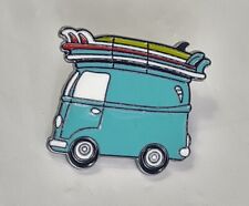 Metal Enamel Lapel Pin Pinback VW Van Camper Surf Boards Turquoise Blue Surfing 