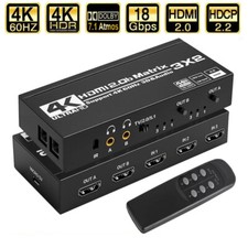3X2 HDMI 2.0 Matrix Switch 3 in 2 out 4K 60Hz Matrix Splitter with SPDIF L/R HDR