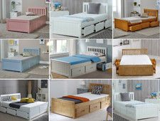 Mission Pine Wooden Storage Bed Frames with 3 or 6 Drawers - Single, Double,King