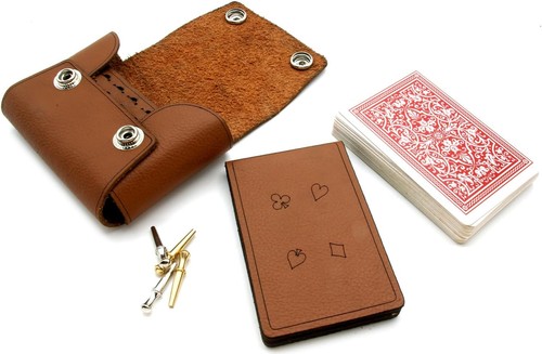 Brown leather travel cribbage - brown,