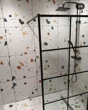 TILES JOBLOT 86: Matt White Terrazzo Large Chunks 59x59cm Porcelain Tiles 10m2