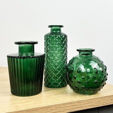 Green Coloured Glass Bud Vase Set of 3 Small Vintage Wedding Table Home Decor