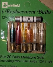 PACK OF 6 WINFIELD 12V SPARE BULBS FOR PIFCO (ETC) 20 CHRISTMAS LIGHTS + 1A FUSE
