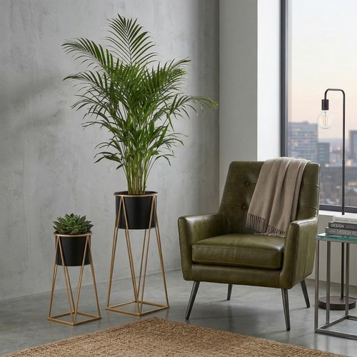 Metal planter stand with plant - metal,