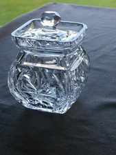 Cut  Crystal  Square Honey / Marmalade Pot & Lid - Ex Cond
