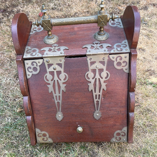 Vintage wooden coal scuttle - coal,