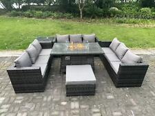 Fimous Rattan Garden Furniture Sofa Sets Outdoor Patio Gas Fire Pit Dining Table