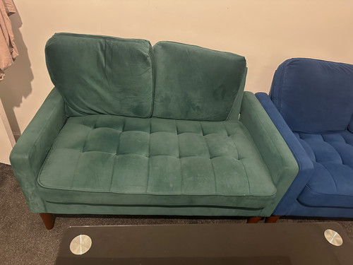Green velvet seater loveseat - green, 2-seater
