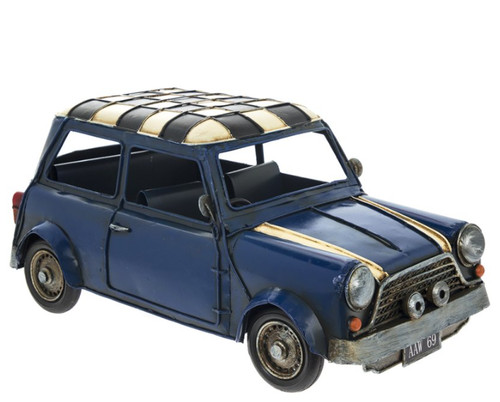 Blue mini car model - car, metal