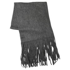 Lucky Brand Solid Brushed Dark Gray Scarf w/ Fringe Extra Long Wrap Chunky Felt
