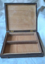 VINTAGE WOODEN MICROSCOPE SLIDE BOX ONLY. SPACES FOR 72 SLIDES.