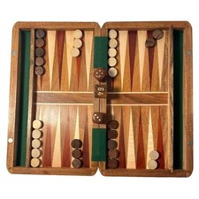 Wooden Inlaid Backgammon Set - 36cm x 26cm with Wooden Pieces and Dice