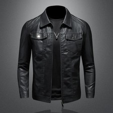 Mens Leather Casual Biker Jacket Coat Soft Motorcycle Genuine Biker Style Fit