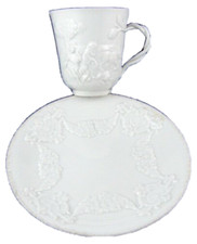 Antique 19thC Doccia Ginori Porcelain Capodimonte Relief Cup & Saucer Porcellana