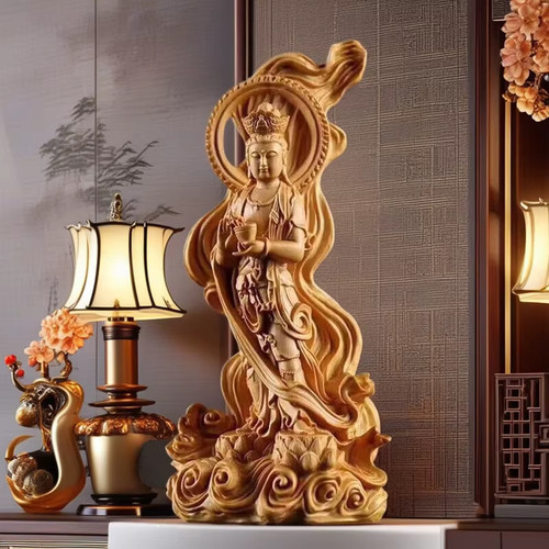 Guan yin buddha statue wood - guan,