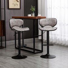 Vintage Bar Stool Set of 2 Faux Leather Adjustable Height Armless Chairs