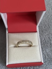 H Samuel 9 ct Yellow Gold Double Row Diamond Eternity/wedding Ring Size O