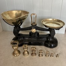 Vintage Kitchen Weighing Scales original Brass pans and imperial weights 