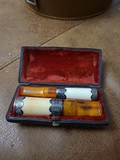 Two Antique Cheroot Holders In Case - Hallmarked Silver
