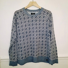 Finisterre Womens Jumper Blue Size UK 14  Cotton Mix Sweater Popover Print