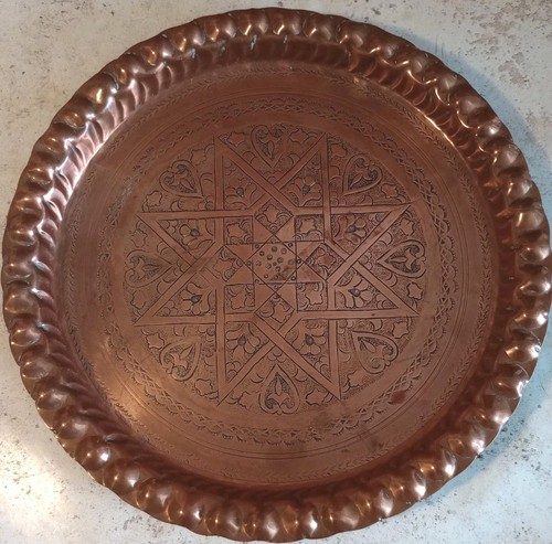 Vintage copper tray pressed - tray,