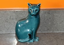 Poole Pottery Blue Glazed Ceramic Cat 16.5 cms high