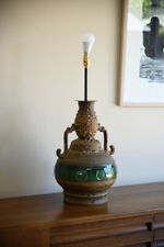 Large Vintage Retro Brown & Green Fat Lava Table Lamp