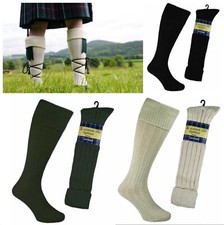 Pair of Mens Wool Scottish Highland Kilt Hose Socks UK Size 6-11 BLACK or CREAM