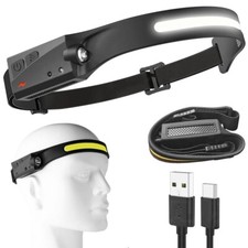 Rechargeable Head Torch Headlamp LED COB Motion Sensor Work Run Cycle USB Type C