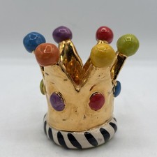 MARY ROSE YOUNG SIGNED 2008 Gold Crown Candle Holder Trinket Dish Pottery