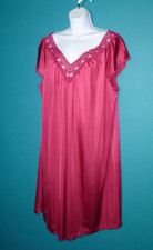Vtg Vanity Fair Deep Red Pink Short Nightgown Nylon W/ Lace Trim Sz XL