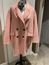 Zara Hand Made Wool Mix  Pink Mid Length Button Up Coat Size  L