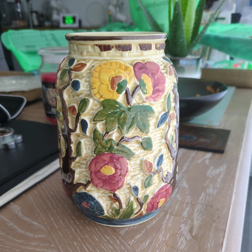 Wood indian tree vase - h.j.,