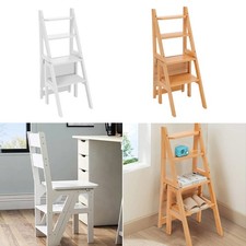 4-Step Stool Stair Chair Book Ladder Wooden Book Stairs for Kitchen Study Shop