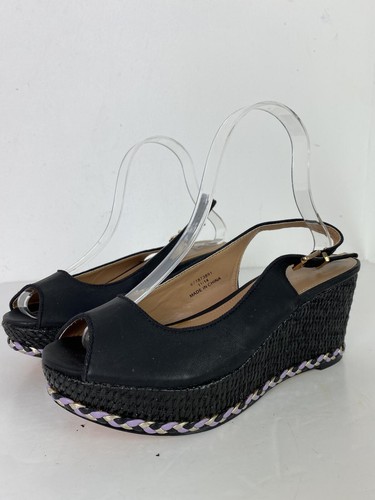 Mantaray black wedge heel peep - mantaray,