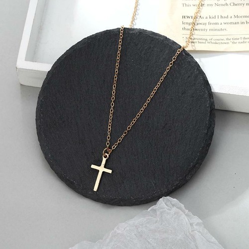 Gold cross necklace - gold,