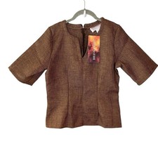Womens Pirate Costume Braveheart Shirt Renaissance Cosplay Top Brown Size M