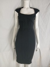Karen Millen England Black Midi Fit & Flare Dress Size 10 UK Womens
