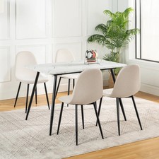 Marble Wooden Dining Table and Set of 4 Dining Chairs Beige