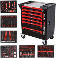 Excel Tool Box With Tools 7 Drawers Roller Cabinet With 249 Piece Tool Kit Black