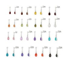 Sterling silver bezel tear shape CZ drop dangle earrings/Various colours