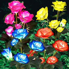 5 LED Solar Power Rose Flower Stake Lights Outdoor Garden Path Luminous Lamps UK